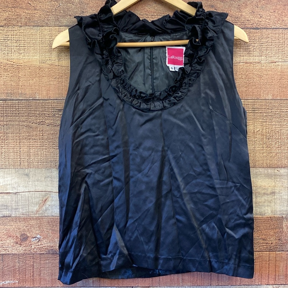 LaRoque Original Black Silk Ruffle Top Size 6